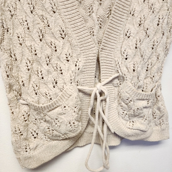 LOFT Cream Lace Knit Tie Up Sweater - Picture 4 of 7